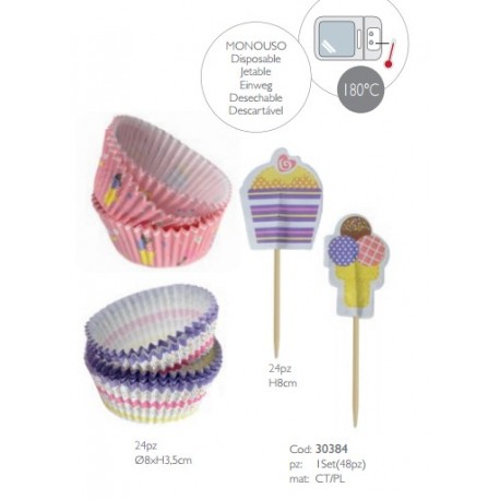 Kit per Cupcake Pirottini e Decori 48 pz