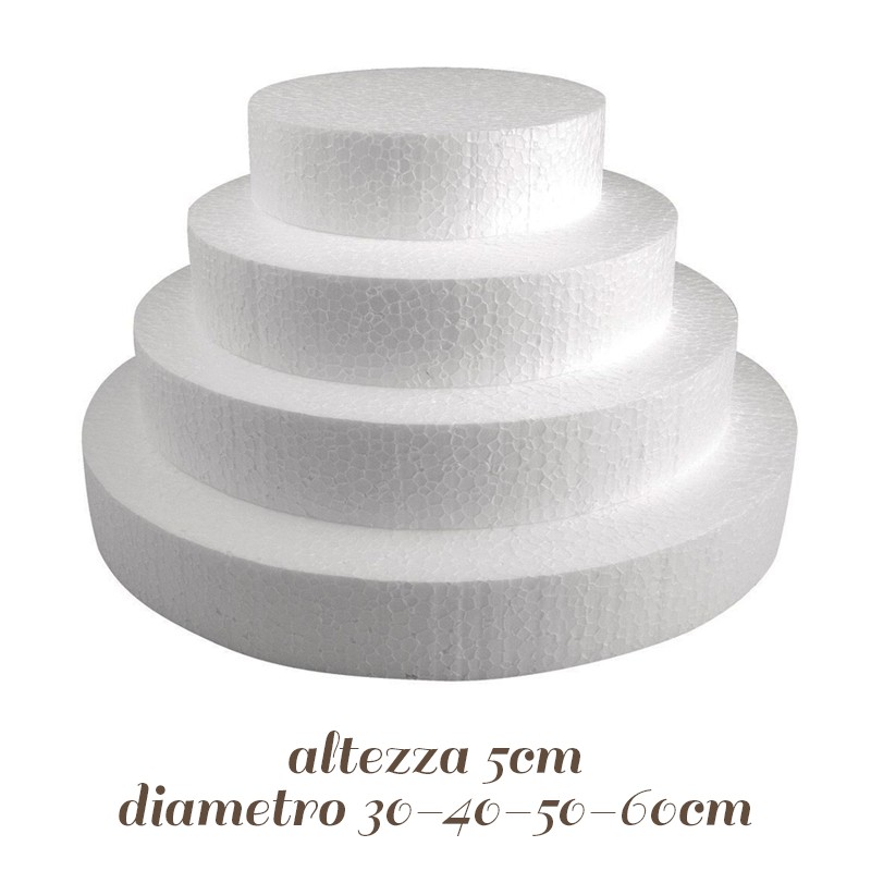 Base per torta circolare in polistirolo per cake design altezza 5 cm Diametro 20 cm diametro a scelta 