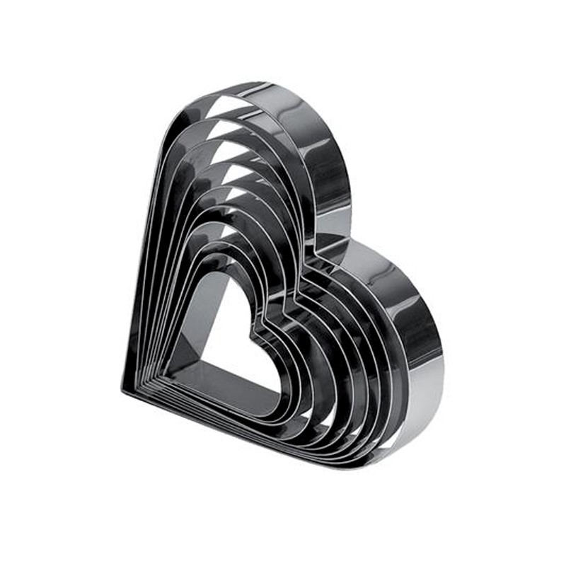 6 pezzi 7,5 x 6,5 x 5,5 cm in acciaio INOX Chg 3385-00 Anelli per dessert a forma di cuore 