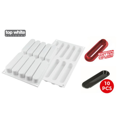 Kit stampo silicone e 10 piattini per Eclair Silikomart