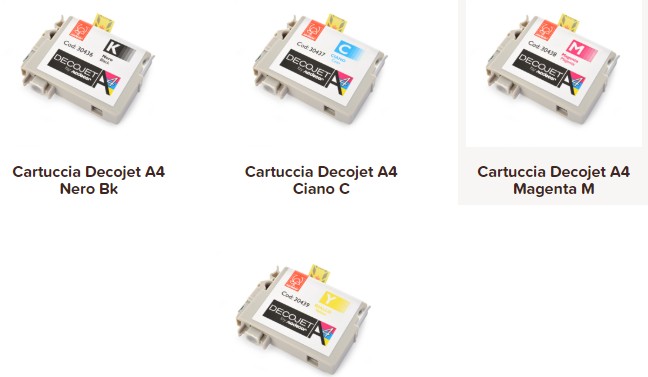 Cartucce per stampante alimentare A4 Decojet vari colori